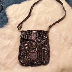 The Trend Croc-Embossed dark brown Leather Crossbody Bag, Made In Italy